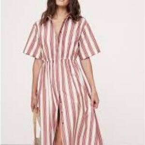 Banana Republic Pink and White Striped Midi Dress